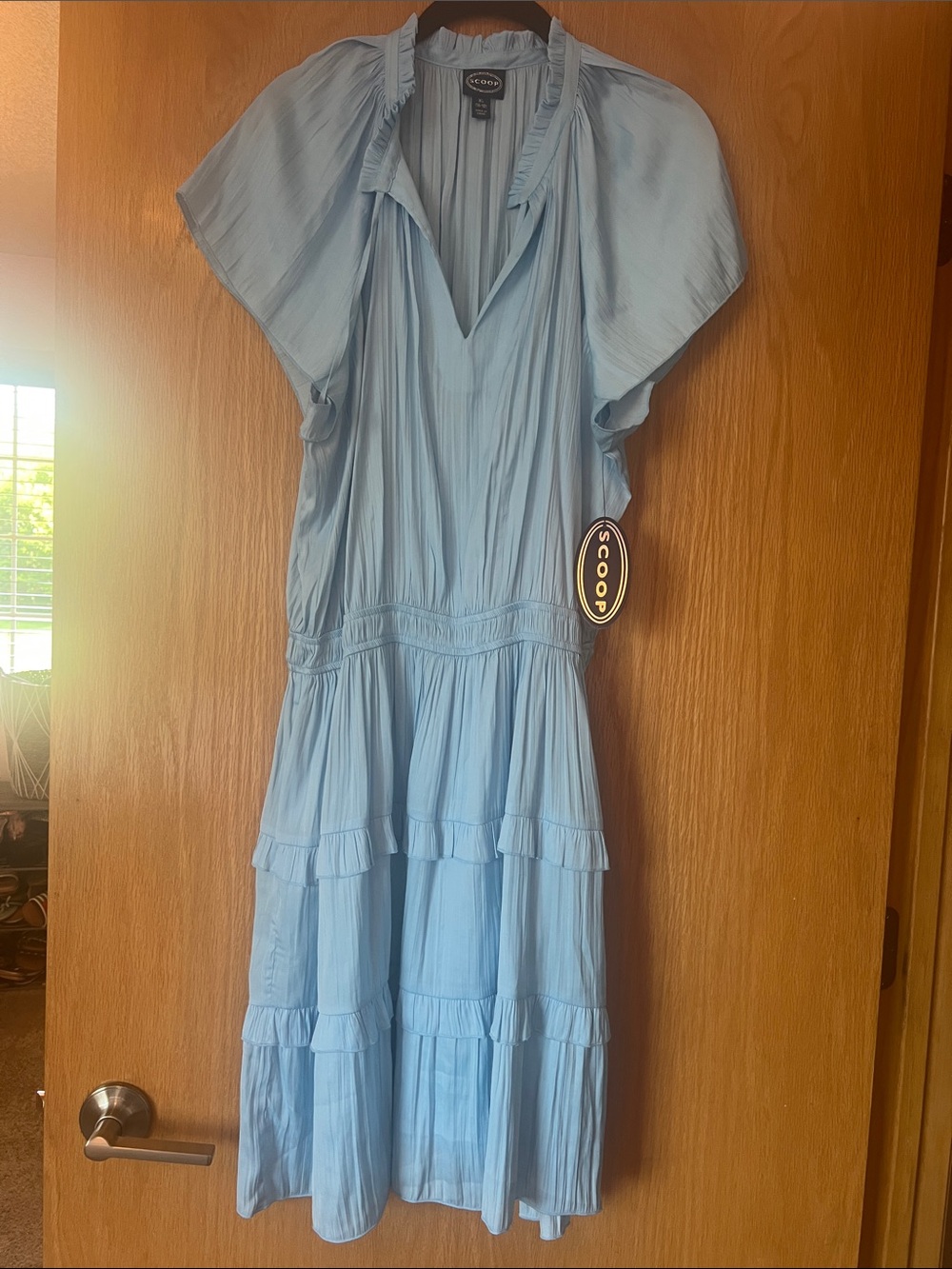 Light Blue Tiered Ruffle Midi Dress